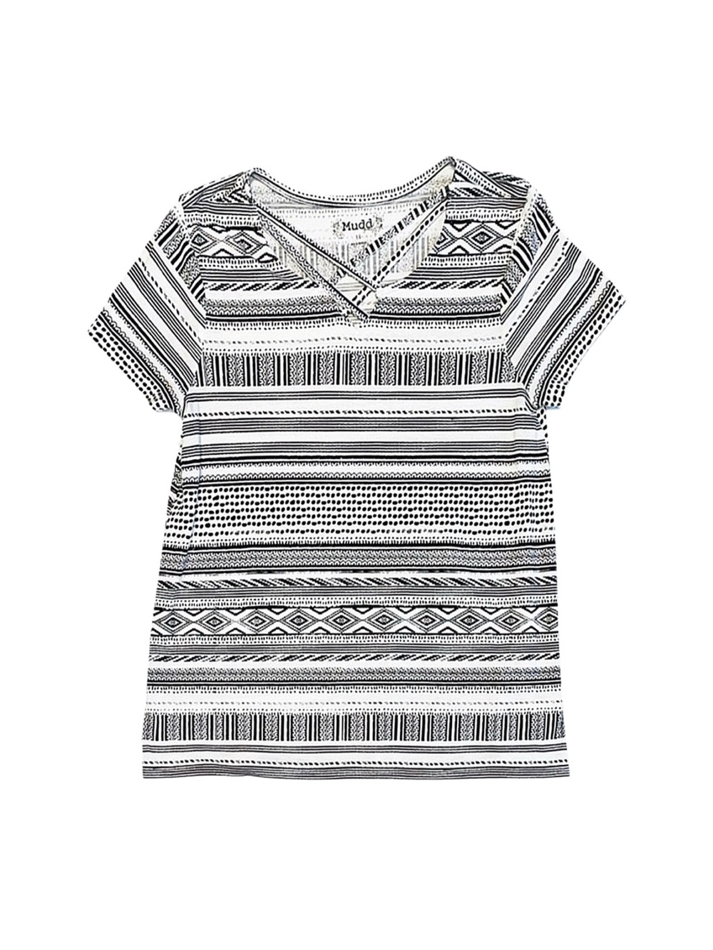 MUDD Girl's V-Neck Short Sleeve Top Black And White Size 14
